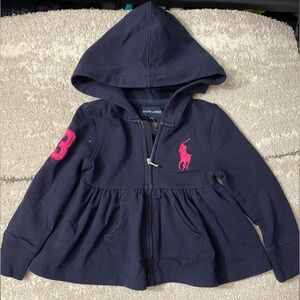 Ralph Lauren Girls Navy Zip Hoodie with Pink Pony